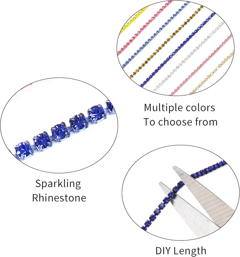 Rytenz 10 Yards 2 MM Rhinestone Chain Trim Crystal Rhinestone Close Chain Trim, for Sewing Crafts, DIY Decoration, Jewelry, Clothing, Shoes (Deep Blue) - Image 3